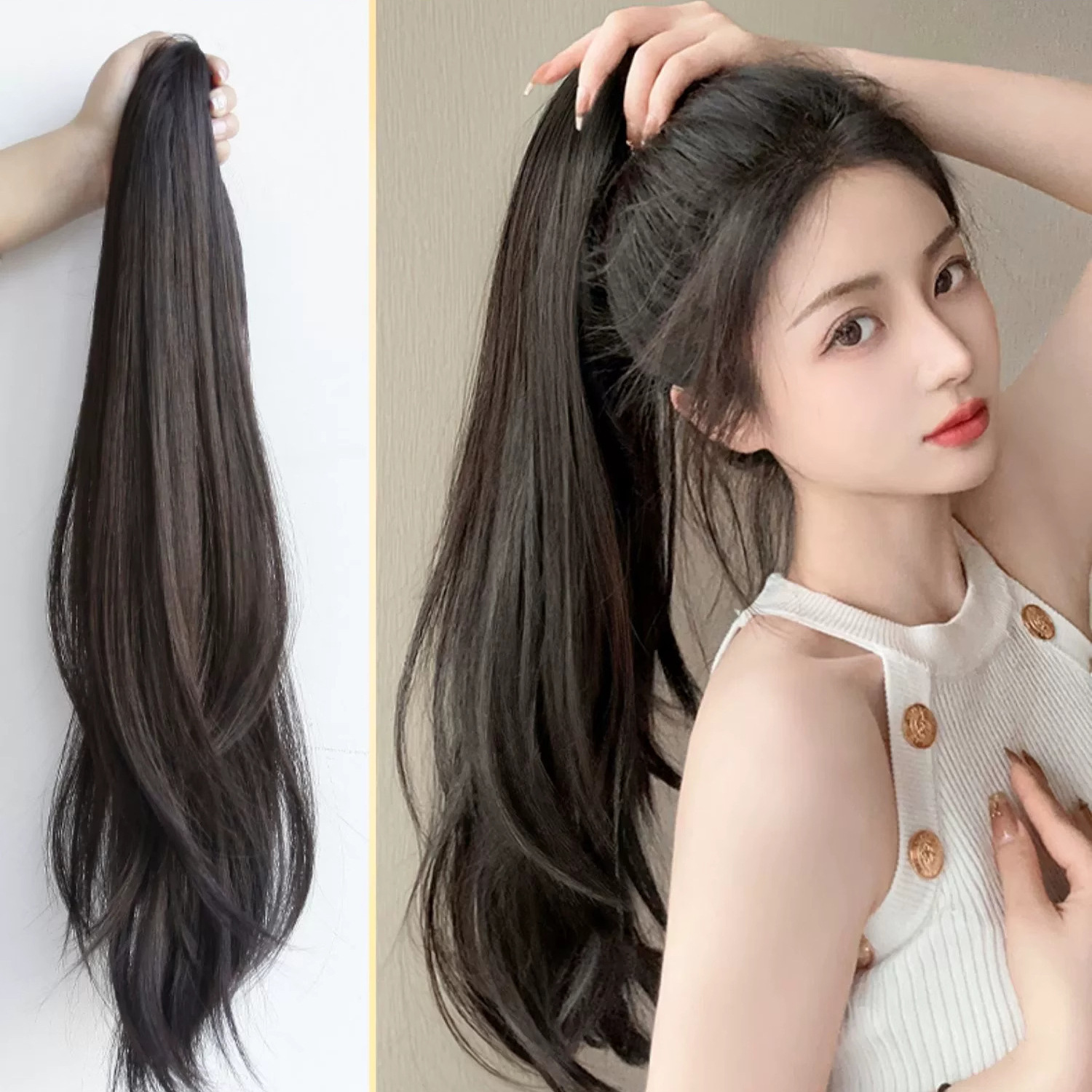 チャイナ服 巻き付けポニーテール風ロングエクステ付け毛