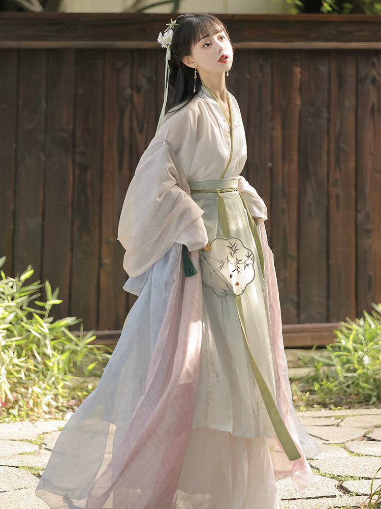 チャイナ服 古典刺繍花柄レディース漢服ロングドレスセット