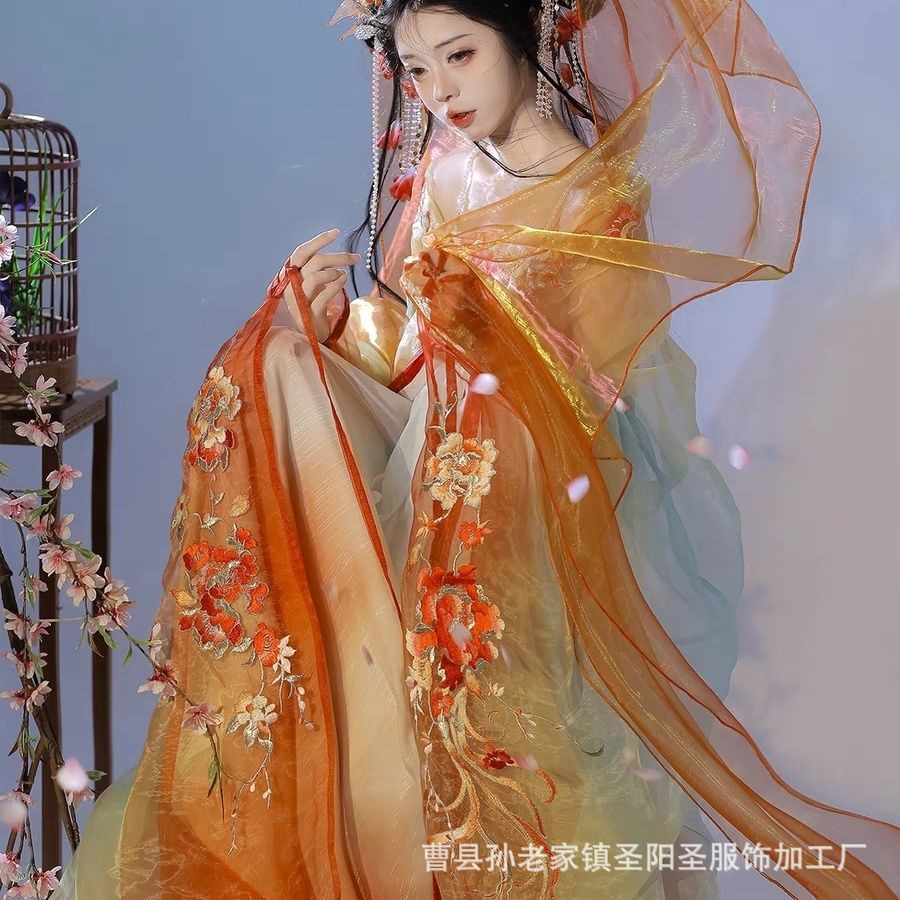 チャイナ服 中国古典風花刺繍ふんわり袖漢服レディース仮装衣装
