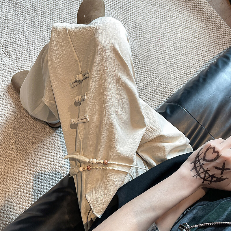 チャイナ服 チャイナボタン付きワイドリラックスパンツ
