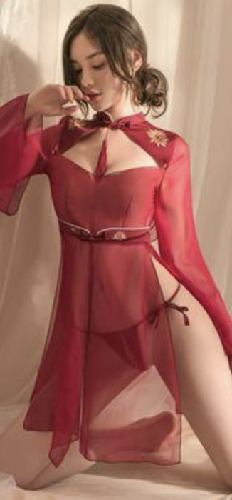 チャイナ服 セクシー 深紅 チャイナランジェリー チャイナセットアップ