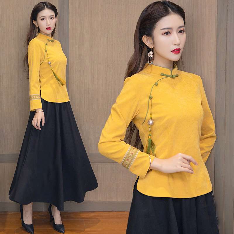 チャイナ服 チャイナカラー花柄刺繍ブラウス