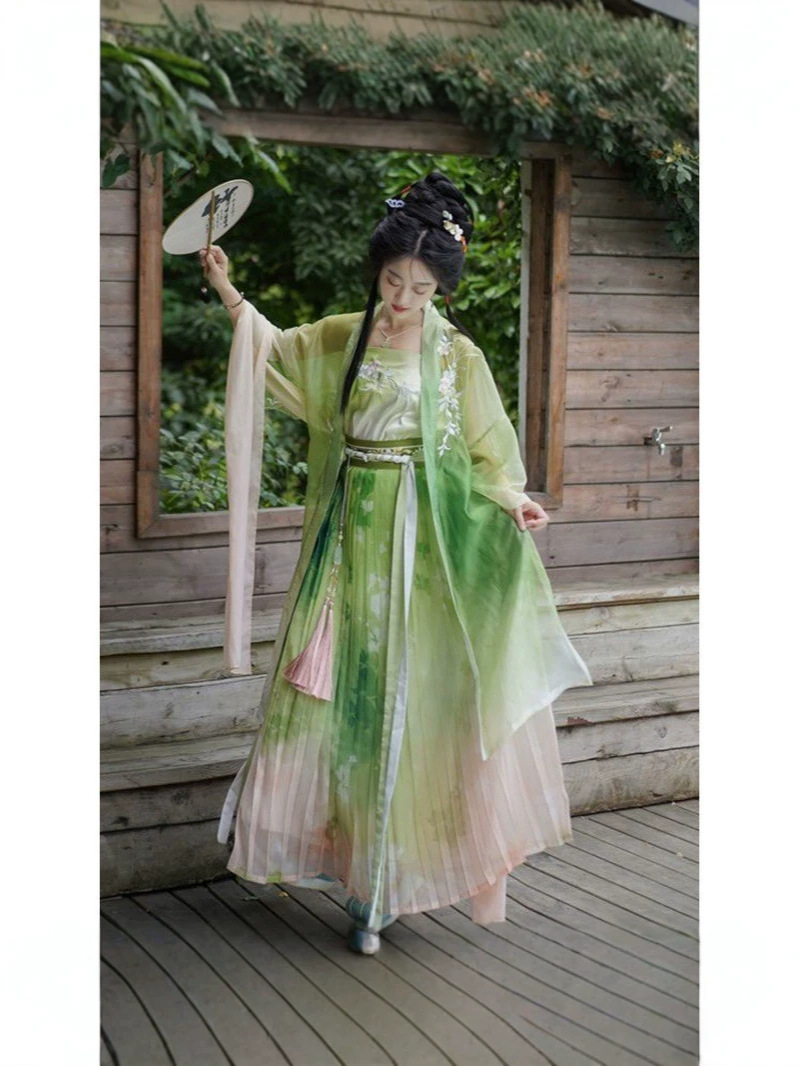 チャイナ服 漢服風花刺繍ロングドレス仙女衣装セット