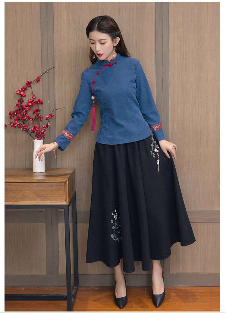 チャイナ服 チャイナカラー花柄刺繍ブラウス