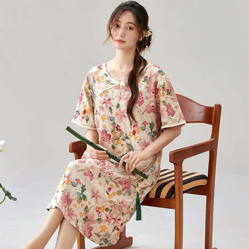 チャイナ服  花柄チャイナ風ワンピースナイトウェア