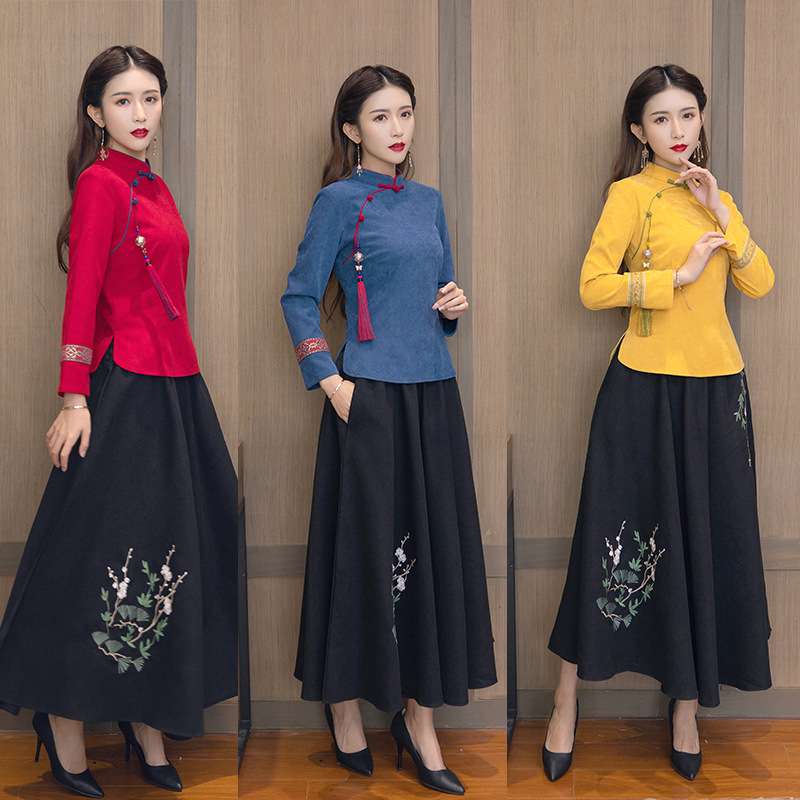 チャイナ服 チャイナカラー花柄刺繍ブラウス