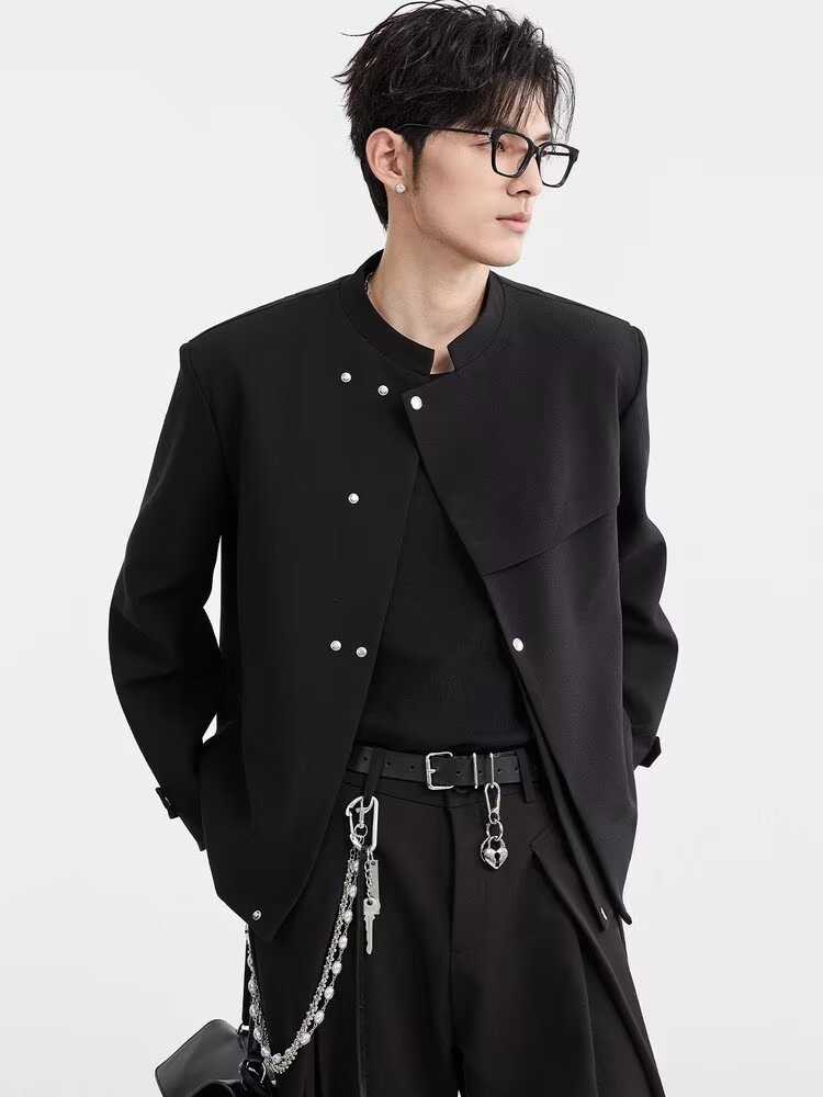 チャイナ服 チャイナ風スタンドカラー非対称ジャケット