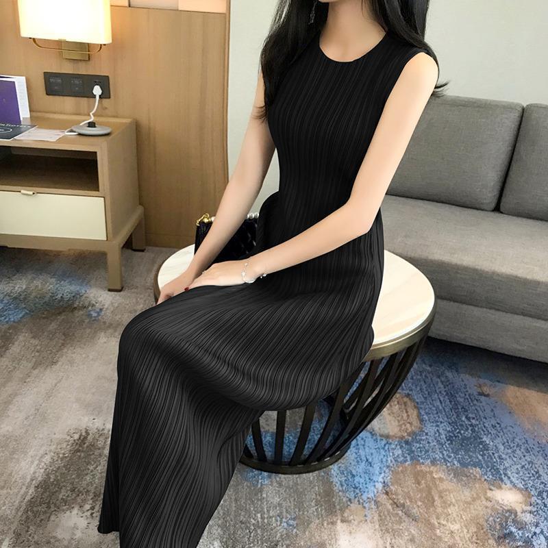 チャイナ服 プリーツ切替ノースリーブロングドレス