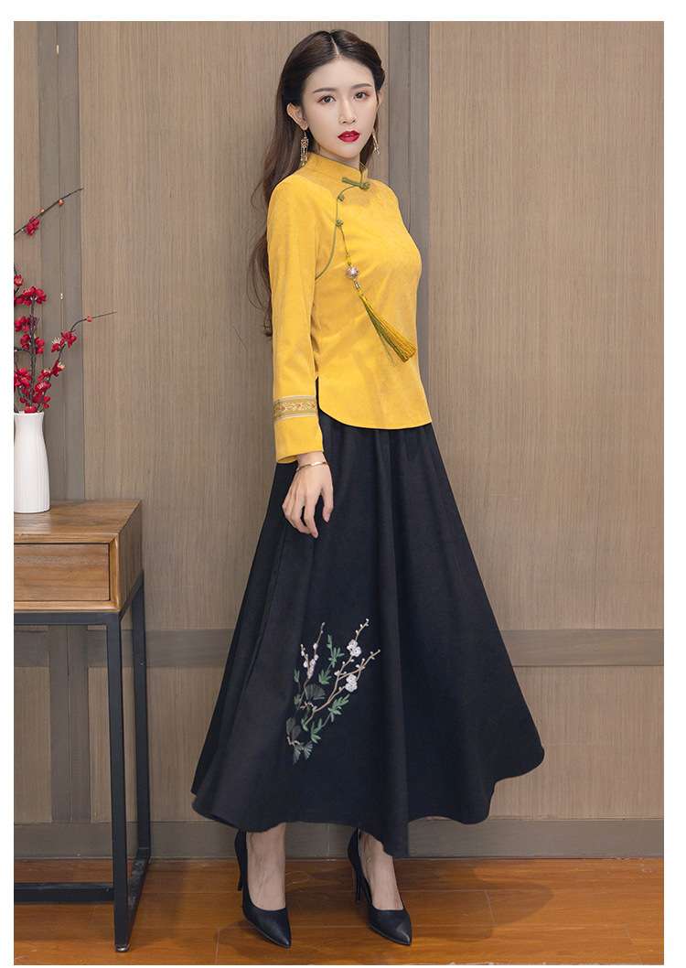 チャイナ服 チャイナカラー花柄刺繍ブラウス