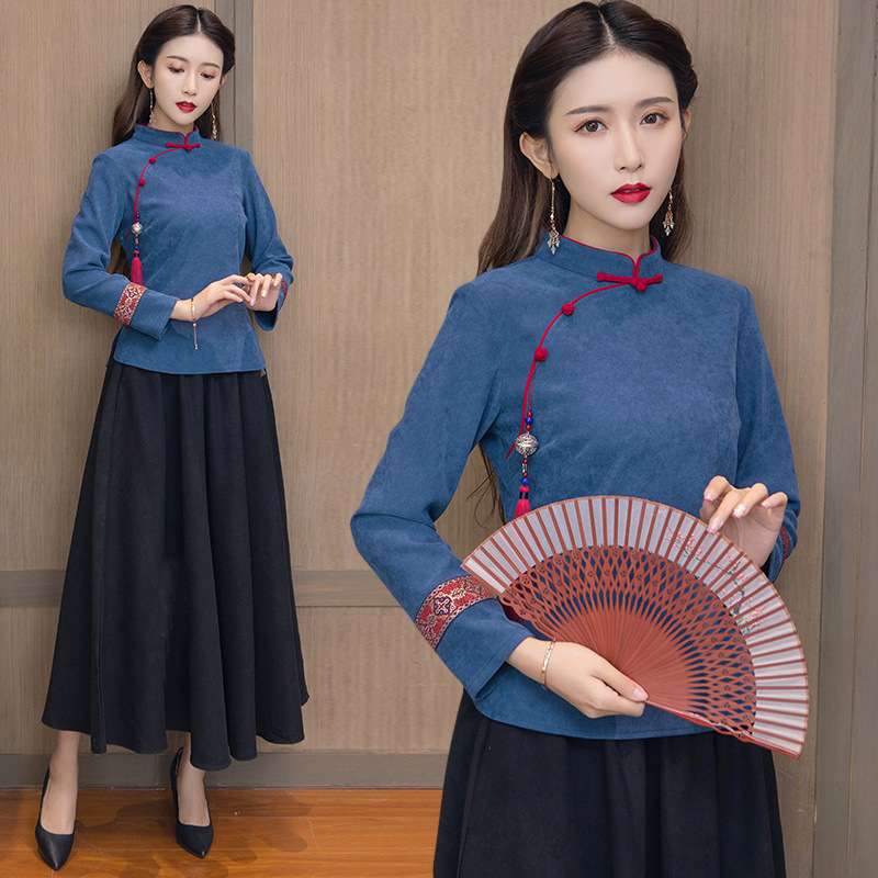 チャイナ服 チャイナカラー花柄刺繍ブラウス