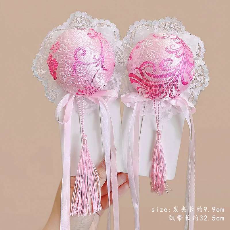 チャイナ服 唐風リボン付き花柄玉飾り髪飾り