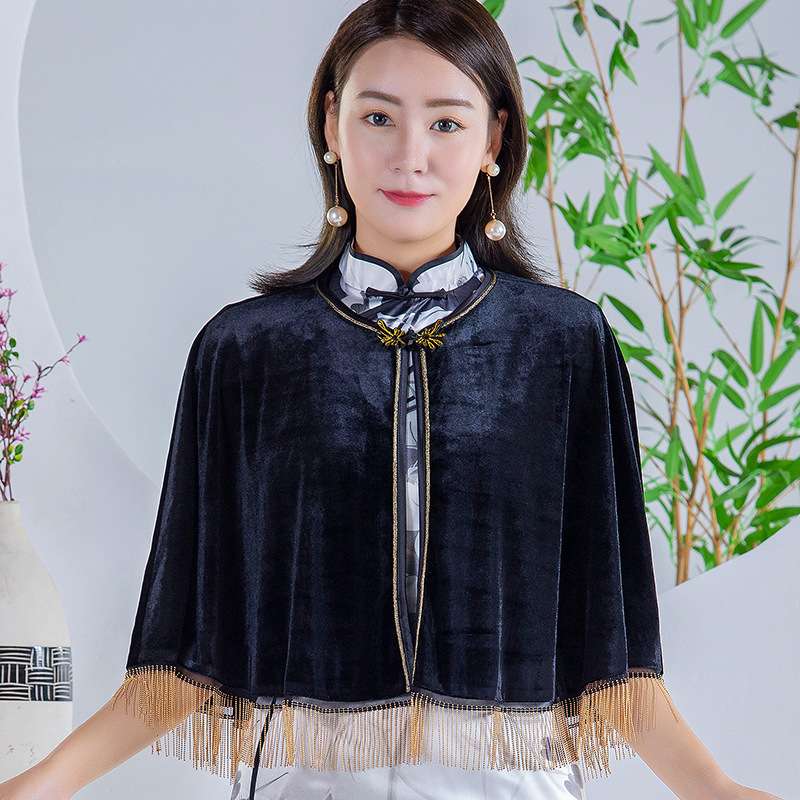 チャイナ服 優雅なベルベットケープ