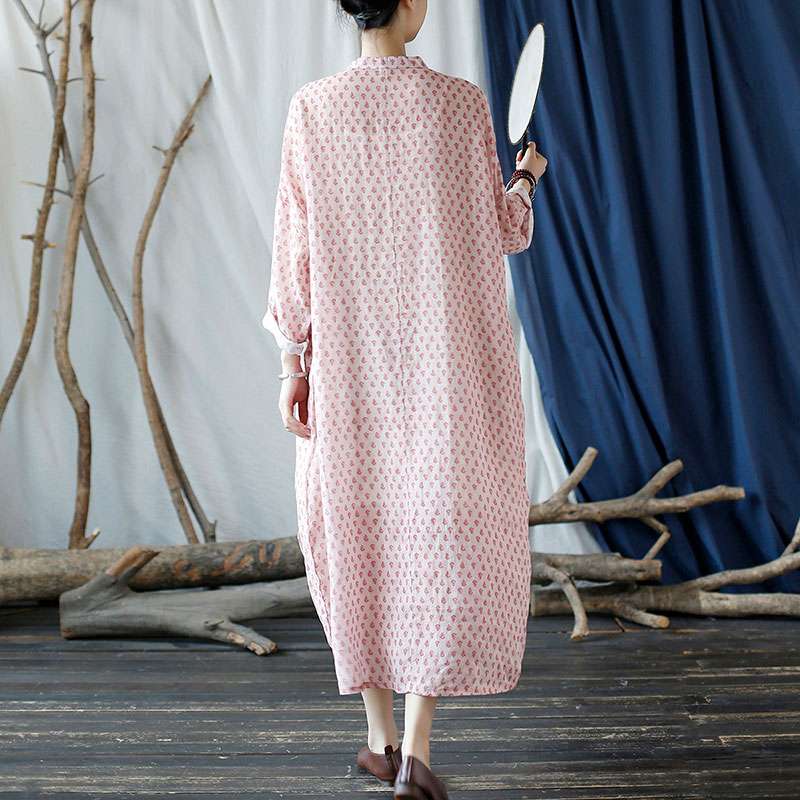 チャイナ服  花柄チャイナ風ゆったりワンピース