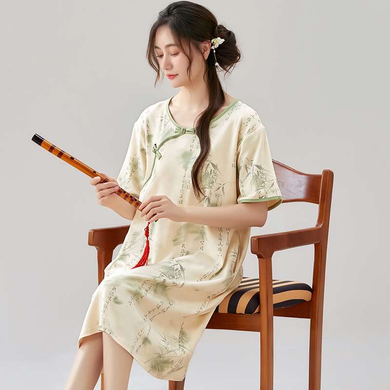 チャイナ服  花柄チャイナ風ワンピースナイトウェア