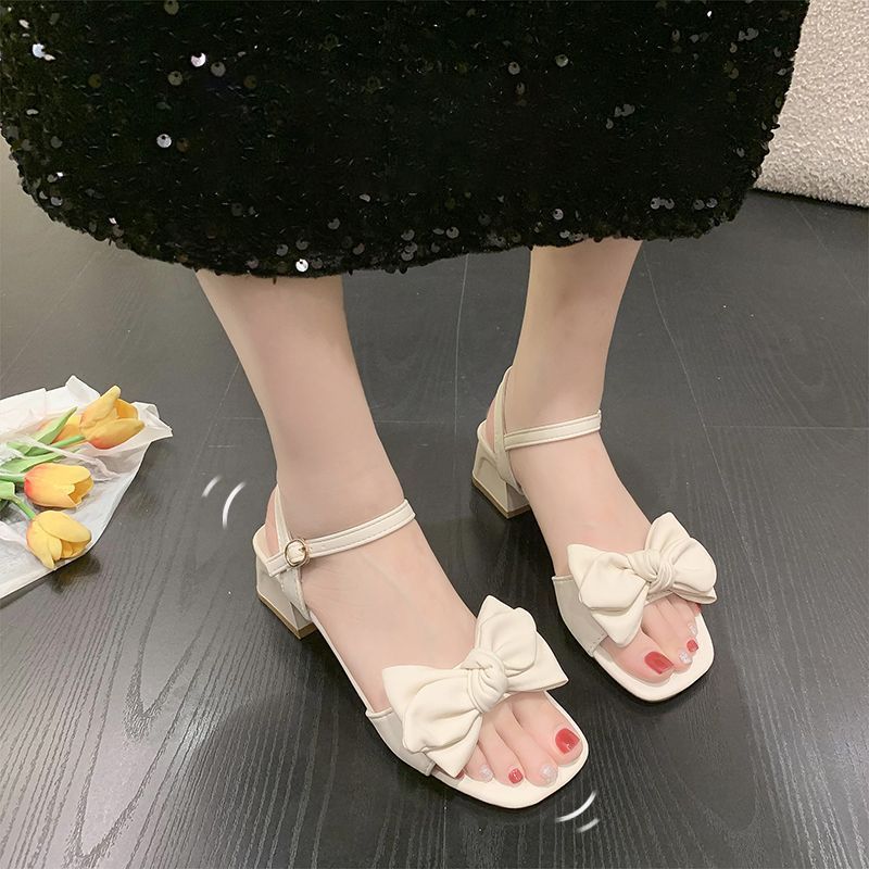 チャイナ服 大きなリボン付き足首ストラップサンダル