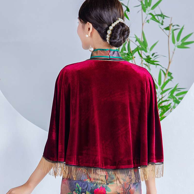チャイナ服 優雅なベルベットケープ