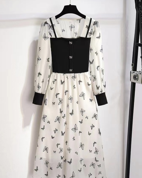 チャイナ服 ブラックビスチェ フラワーデザインチャイナワンピース
