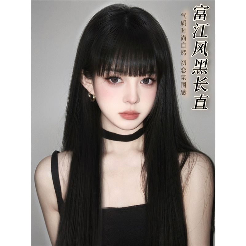 チャイナ服 ふんわり前髪の艶やかなロングストレートウィッグ