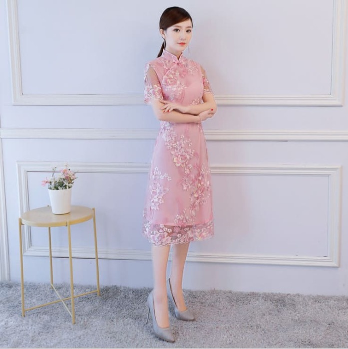 チャイナ服 透け感レース チャイナワンピース