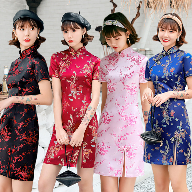Tik Tokで話題のアイテム！チャイナ服 龍柄チャイナ風半袖ミニワンピース