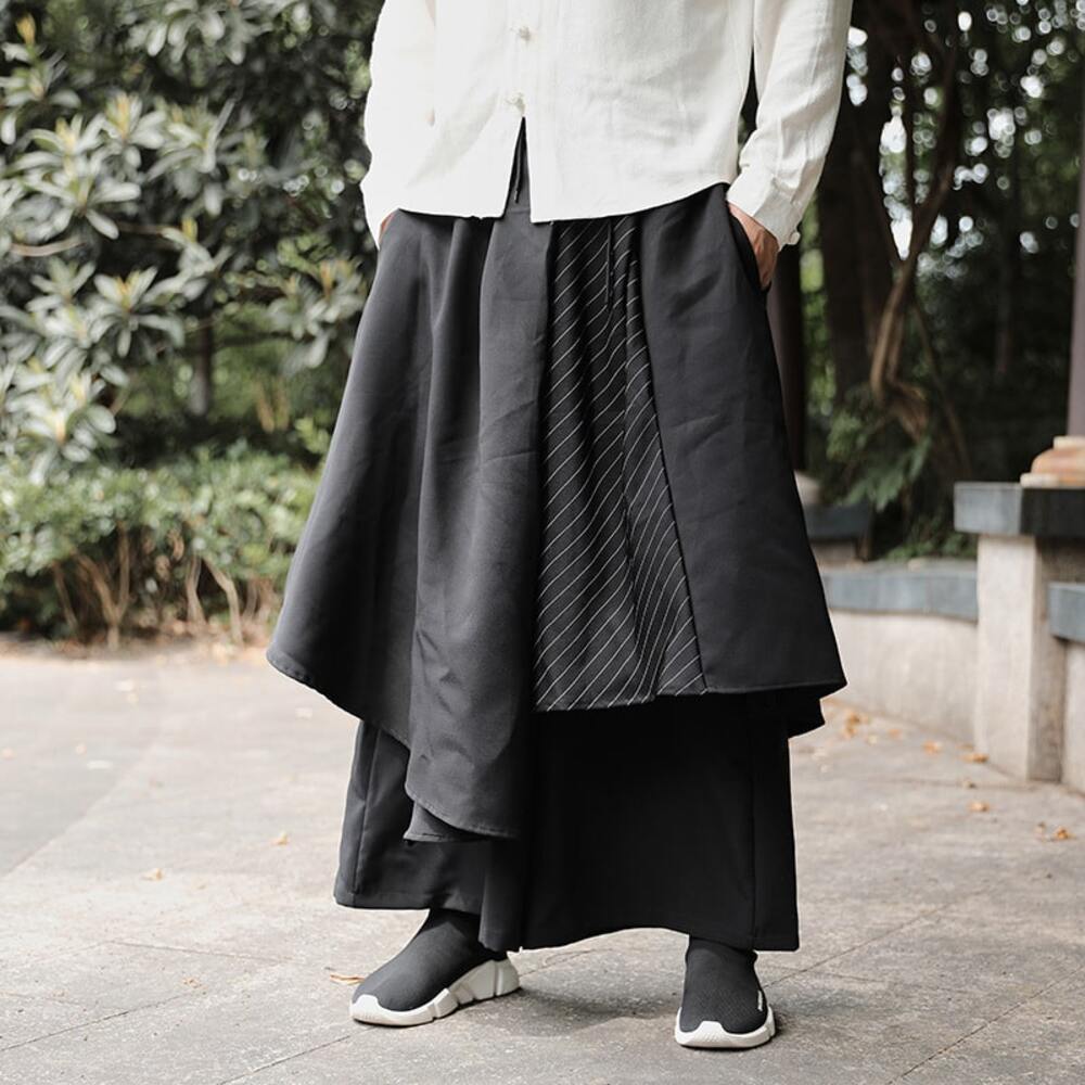 チャイナ服　ダークカラー アシンメトリー レトロカジュアル ワイドパンツ　メンズチャイナ