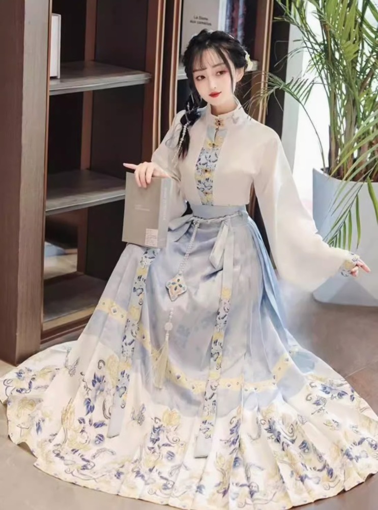 花柄刺繍入り立襟チャイナ風上下セット