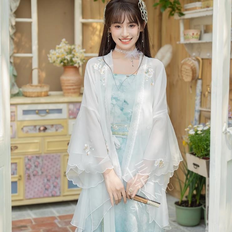 チャイナ服 花刺繍シースルー羽織り漢服風セットアップ