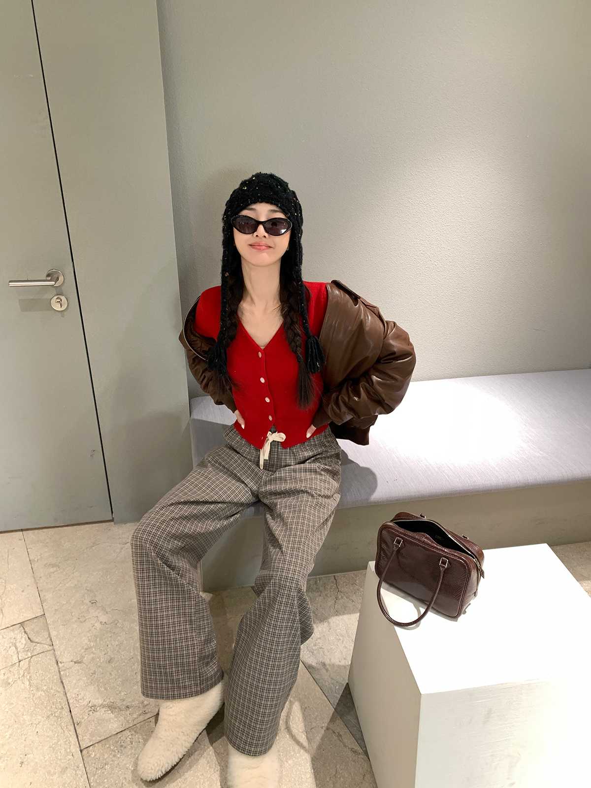 上質チェック柄ワイドチノパン