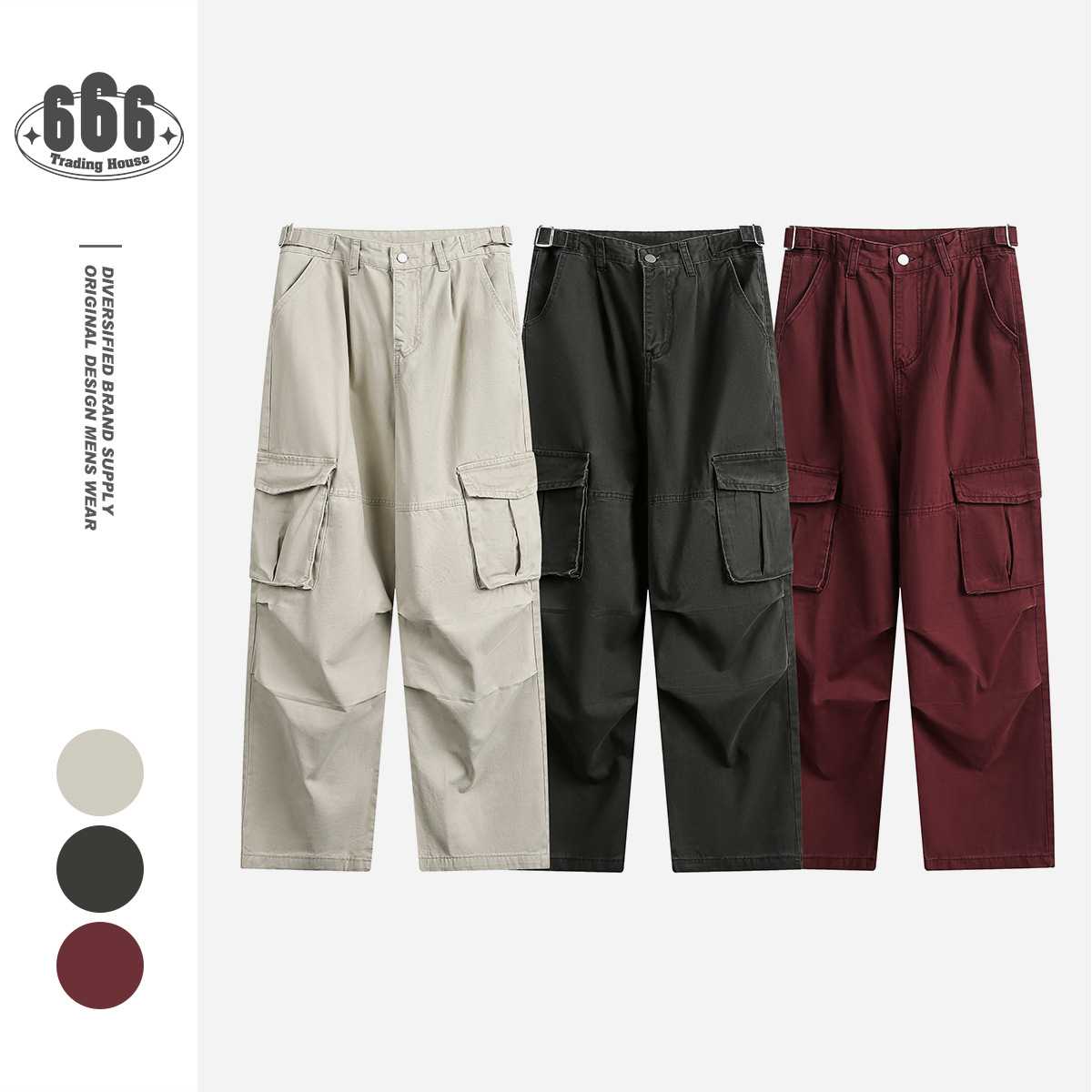 ゆったり楽ちんポケット付きワーク風チノパン