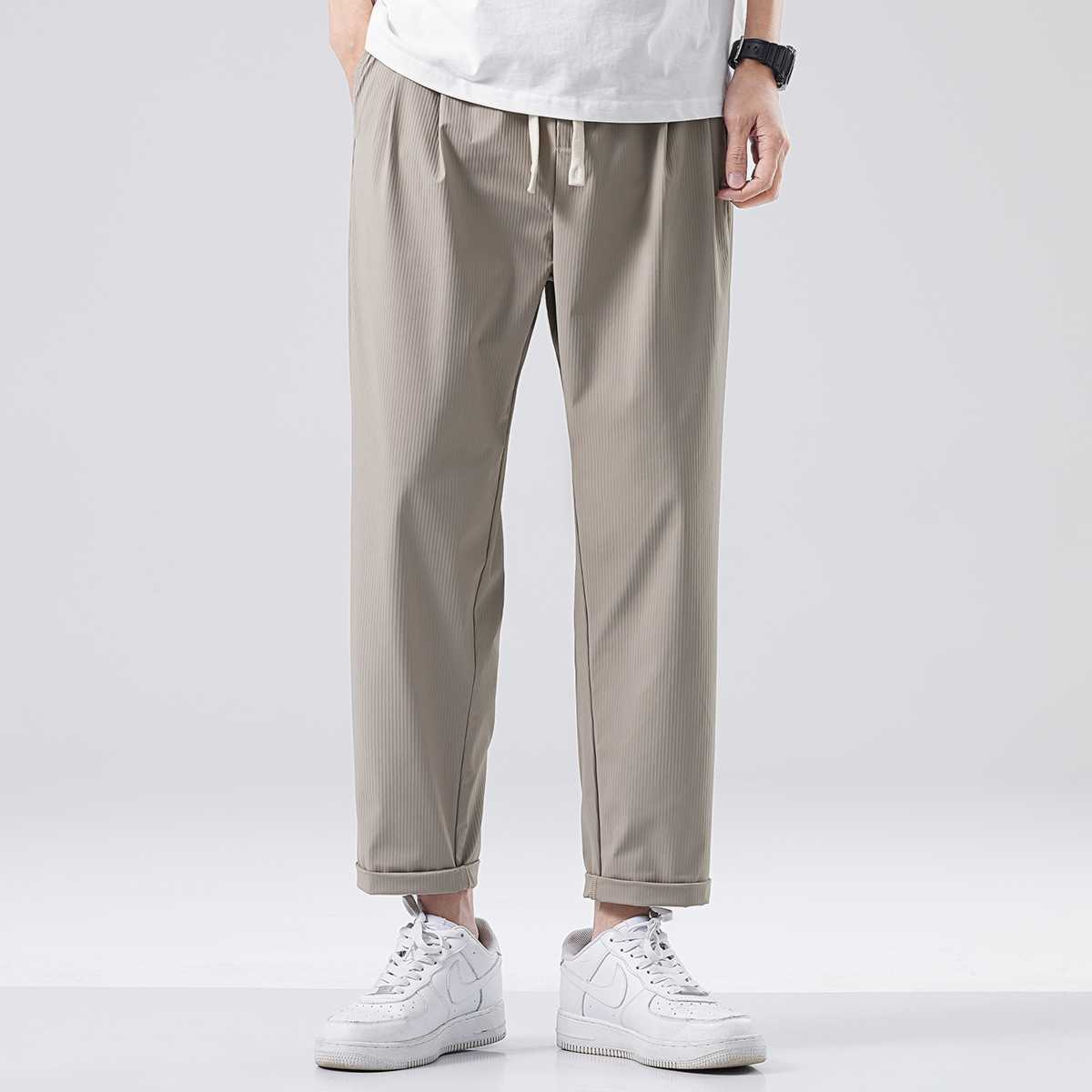 チノパン 快適ストレッチ リブデザイン ゆったりパンツ