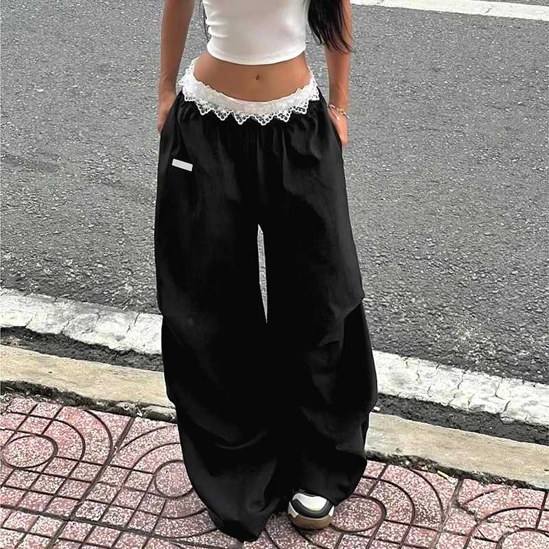チノパン チノパン レース装飾 ゆったりチノワイドパンツ
