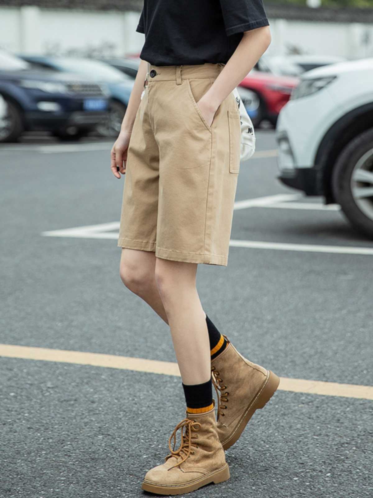 チノパン 上質シルエット ハーフレングスパンツ