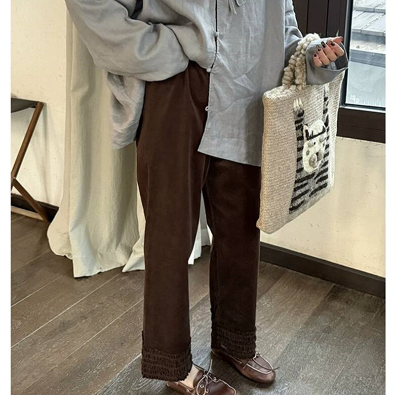 裾シャーリングストレートチノパン