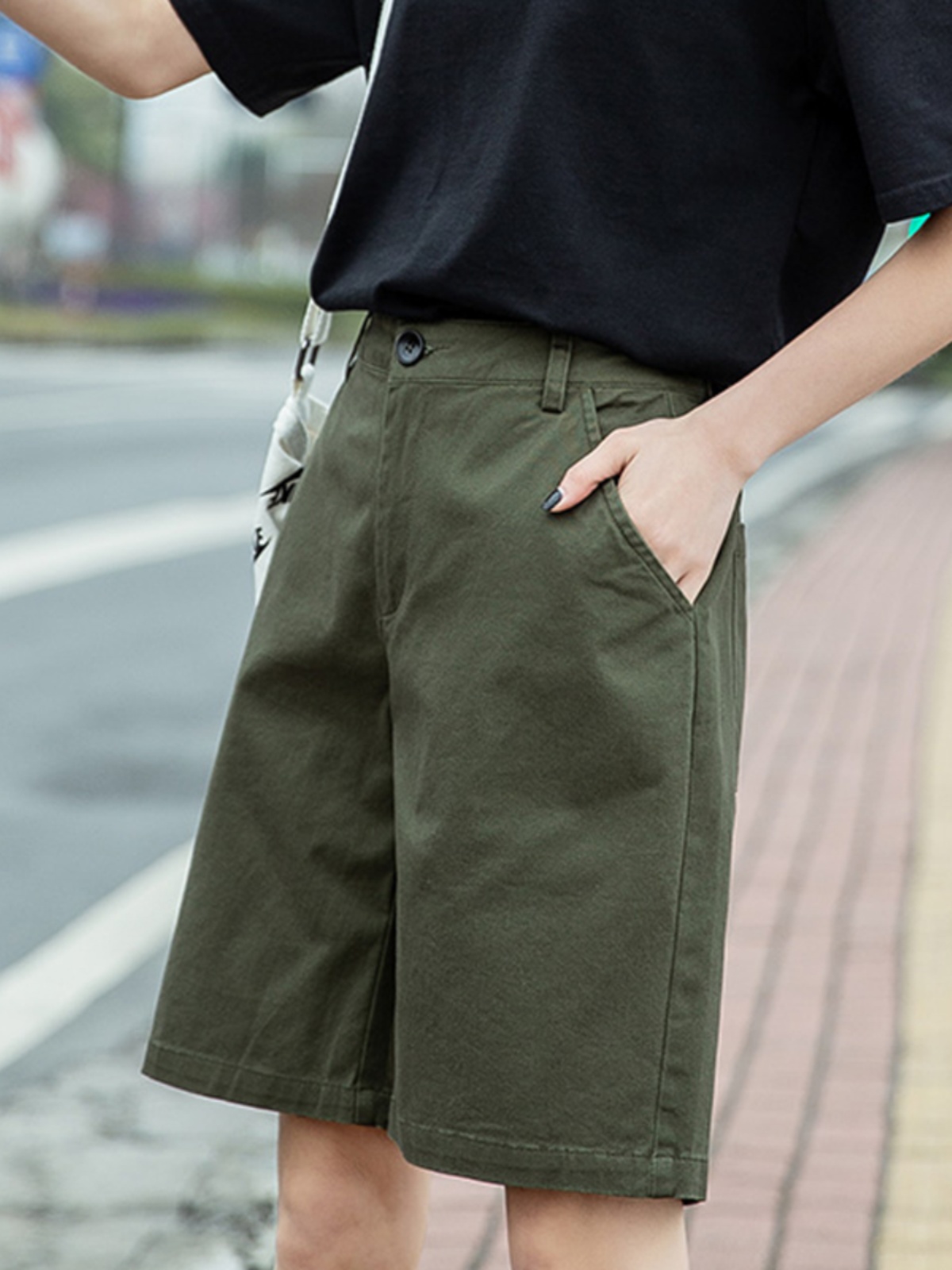 チノパン 上質シルエット ハーフレングスパンツ