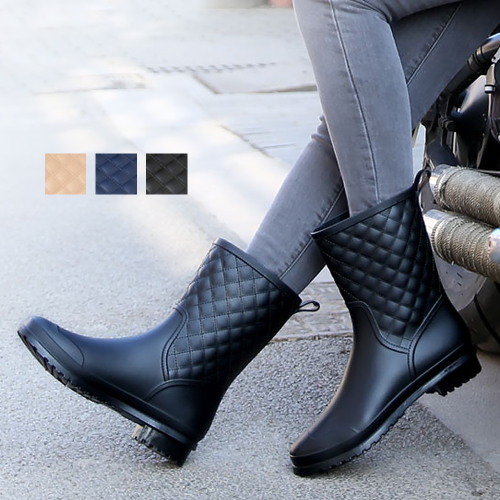 長靴レディース キルティング長靴 女性用 晴雨兼用 滑り止め付き
