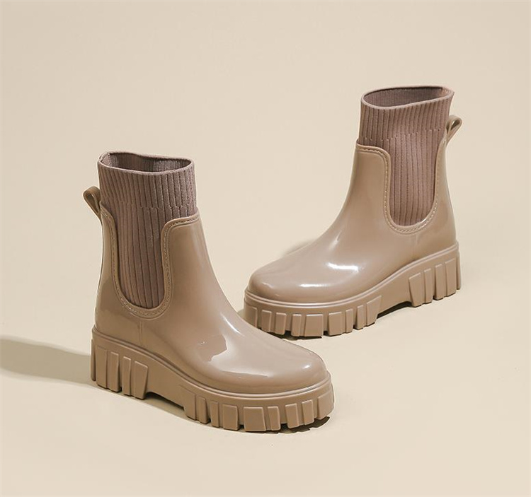 長靴レディースニット切り替え履きやすいレインブーツ
