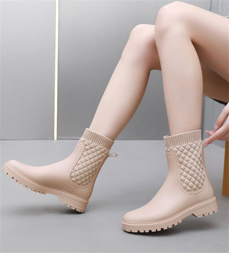 長靴レディース キルティング柄 ショート丈 レインブーツ