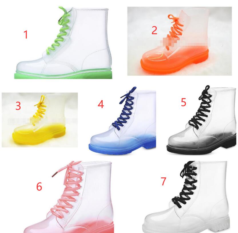 長靴レディース透明韓国風歩きやすいレースアップブーツ