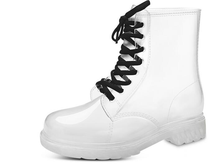 長靴レディース透明韓国風歩きやすいレースアップブーツ