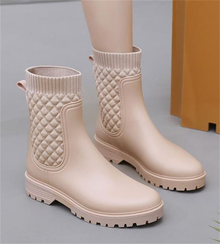 長靴レディース キルティング柄 ショート丈 レインブーツ