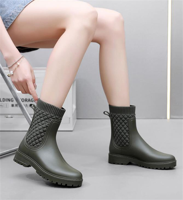 長靴レディース キルティング柄 ショート丈 レインブーツ