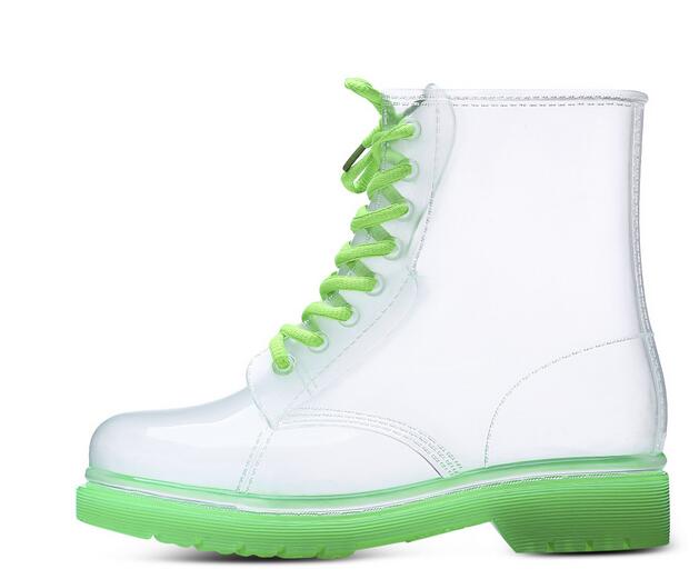 長靴レディース透明韓国風歩きやすいレースアップブーツ