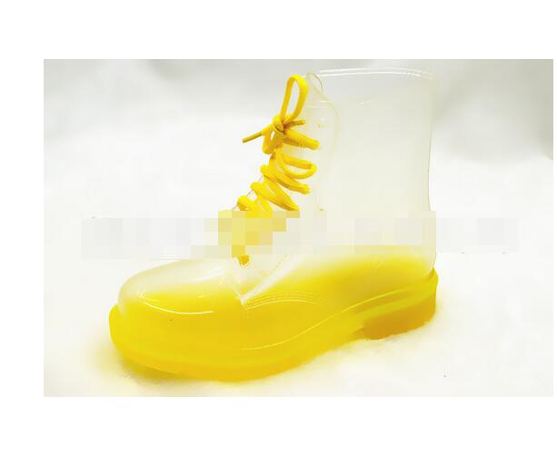 長靴レディース透明韓国風歩きやすいレースアップブーツ