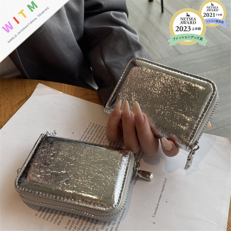 40代女性プレゼント シルバー本革多機能ミニ財布