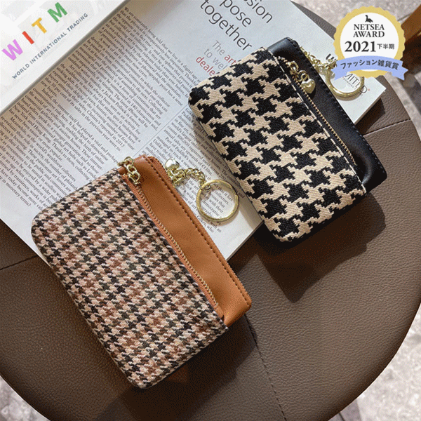 40代女性プレゼント 千鳥格子柄コインケース上品な小銭入れ