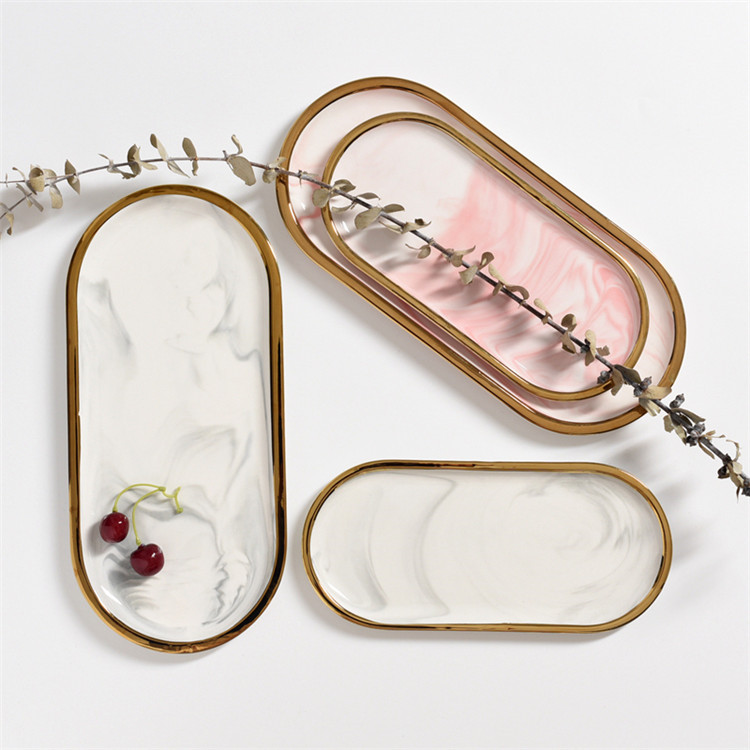 40代女性プレゼント 上品な楕円形陶器製小物収納皿