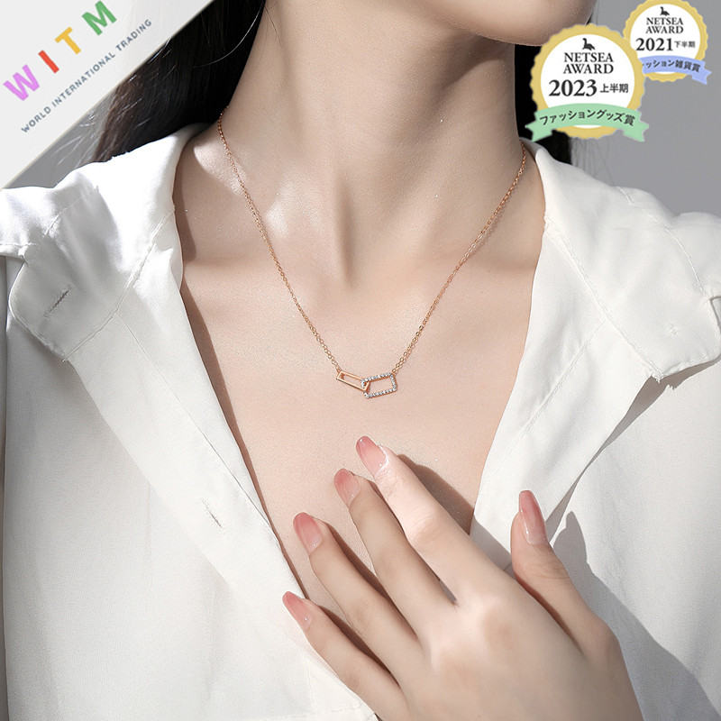 40代女性プレゼント 純銀製輝石四角形ネックレス大人可愛い女性用首飾り