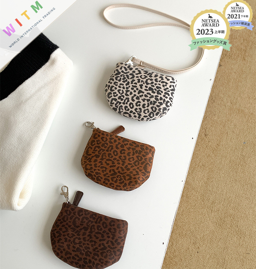 40代女性プレゼント 豹柄ストラップ付き小銭入れ おしゃれなミニ財布