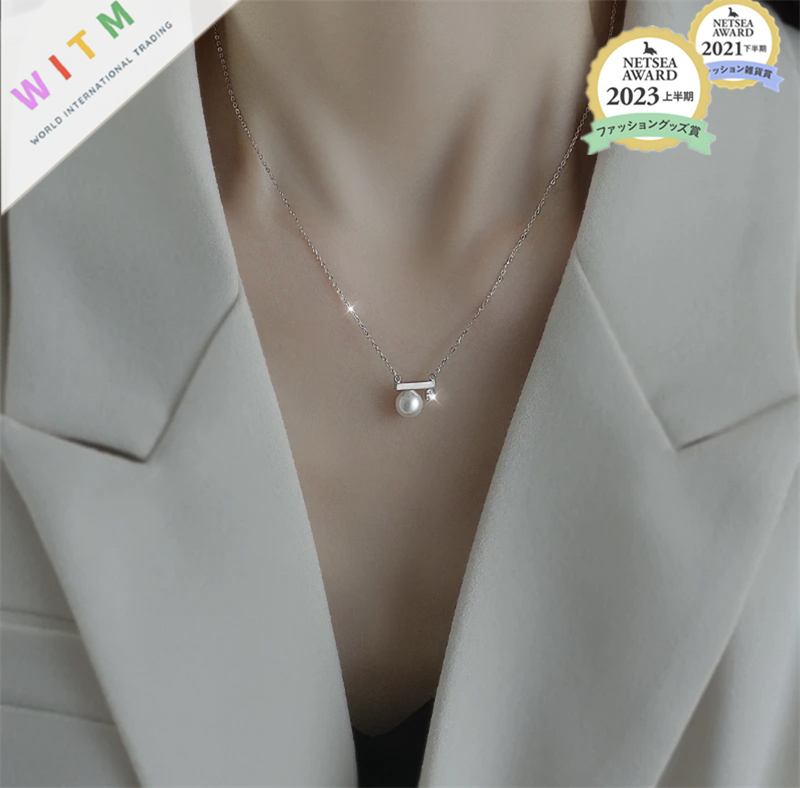 40代女性プレゼント 上品な真珠とラインストーンの大人可愛いネックレス