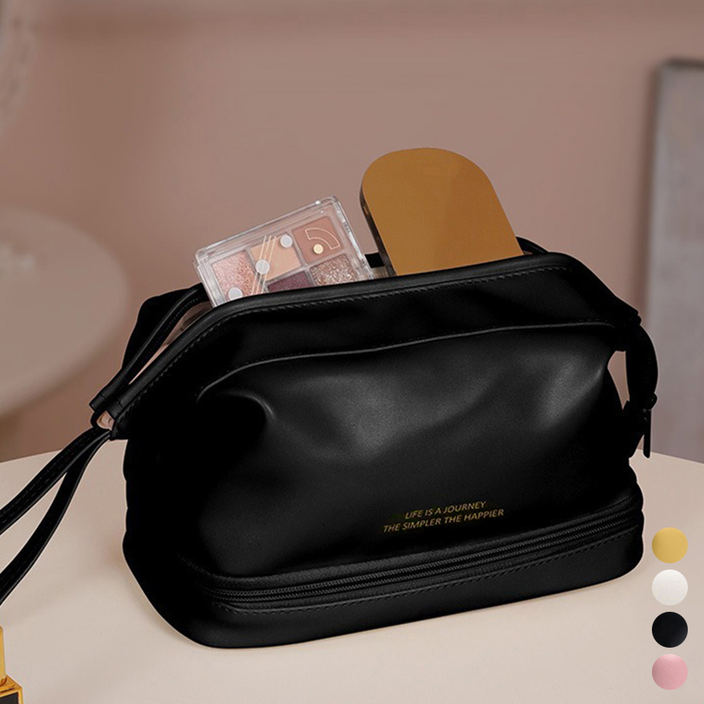 40代女性プレゼント 自立式大容量化粧ポーチ持ち手付き旅行用